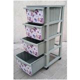 abnturk Büyük Boy Uçuşan Kelebek Desen 4 Çekmeceli Tekerlekli Komidin Yükseklik 93cm 43x38 Demonte Dolap Raf