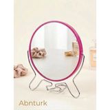 Abnturk Çift Taraflı Büyüteçli Şık Tasarımlı Stantlı Masa Üstü Makyaj Aynası (Ayna Kısmı 14,5cm)