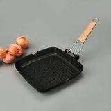 abnturk Çıkarılabilir Saplı 24X24CM Granit Oluklu Döküm Tava Çıkarılabilen Sap Fırına Girer Yanmaz Yapışmaz - Siyah