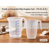 Abnturk Çok Amaçlı 2li Dereceli Ölçü Kabı Seti 1000ML- 2000ML Un, Şeker Sıvı ve Katı Ölçekli Hazne Ergonomik Maşrapa - 1 lt