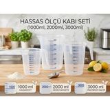 Abnturk Çok Amaçlı 3lü Dereceli Ölçü Kabı Seti 1000ML- 2000ML - 3000ML Un, Şeker Sıvı ve Katı Ölçekli Hazne Ergonomik Maşrapa - 1BW-Beyaz - 1 lt