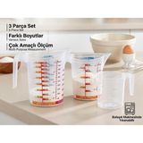 Abnturk Çok Amaçlı 3lü Dereceli Ölçü Kabı Seti 400ML- 500ML- 1000ML Un, Şeker Sıvı ve Katı Ölçekli Hazne Ergonomik Maşrapa - 1 lt