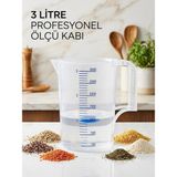 Abnturk Çok Amaçlı Dereceli Ölçü Kabı 3000ML - Un, Şeker Sıvı ve Katı Ölçekli Hazne Ergonomik Maşrapa - Şeffaf - 3 lt