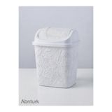 abnturk Dantel Detaylı Şık Görünümlü Plastik Çöp Kutusu Klik Kapaklı Beyaz Renk Çöp Kovası 29x19cm