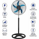 Abnturk Enerji Tasarruflu Motor Sanayi Tip Metal Vantilatör Sağa Sola 180 Hareketli Süper Serinletici Büyükboy 60W 5 Kanat Pervane 3 Kademe 150CM Uzayıp Kısalan Sağlam Metal Ayak Sessiz Çalışan 2 Yıl Garanti - Siyah