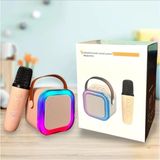 abnturk Işıklı Kablosuz Mikrofonlu Taşınabilir Bluetooth Hoparlör - Pembe