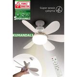 Abnturk Işıklı Uzaktan Kumandalı Tavan Vantilatörü Süper Sessiz Çalışan 5 Pervaneli Tavan Fanı Çok Fonksiyonlu LED Işıklı Uzaktan Kumanda ile Hız ve Işık Ayarlı Salon Yatak Odası Ofis Tavan Tipi Vantilatör - Beyaz