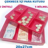 abnturk Kasa İçi Kullanışlı Para Kutusu 20x27cm Çift Üniteli 5 Bölme Çekmece İçi Bozuk Ve Kağıt Para Kutusu