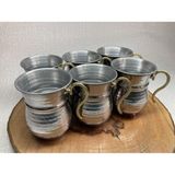 Abnturk Krom Dövme Ayran Bardağı 6'lı Set -Metal Otantik Bardak - Krom Maşrafa - Metalik Gri - 0 - 499 ml
