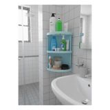 abnturk Mavi Renk 3 Katlı Banyo Köşe Rafı Tabanları Izgara Su Birikmesini Önler Paslanmaz Plastik Şampuanlık, abn20250000079