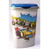 abnturk Mavi Yarış Araba Desenli 50 Litre Kapaklı Çamaşır Oyuncak Sepeti Büyük Boy Plastik Gövde Sağlam Kutu - 50x40cm - Beyaz
