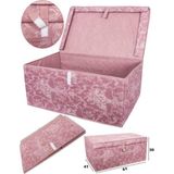 abnturk Mega 61X41X30 Büyükboy Katlanır Saklama Kutusu Çok Amaçlı Kapaklı Kutu Hurç Kumaş Sandık - Pembe - 1 Adet