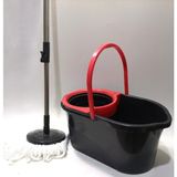 abnturk Microfiber Püsküllü Dönerli Mop Temizlik Kova Seti 360°METAL Saplı Santrafüj Sistem Sık-Sil-Yıka-Arı - Siyah