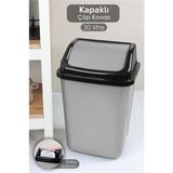 abnturk Plastik Kapaklı 30 Litre Çöp Kovası Ev Ofis Mutfak Banyo Çöp Kovası - Gri - 30 lt