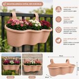 Abnturk Pratik Dayanıklı Şık 10LT Kahverengi Sahra Askılı Saksı 54X28X25CM Balkon Korkuluk Duvar Dekoratif Askılı Sepet