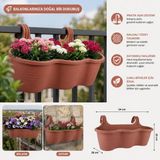 Abnturk Pratik Dayanıklı Şık 10LT Kiremit Sahra Askılı Saksı 54X28X25CM Balkon Korkuluk Duvar Dekoratif Askılı Sepet