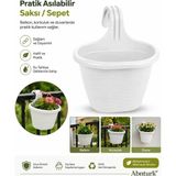 Abnturk Pratik Dayanıklı Şık 3lt Beyaz Sahra Askılı SAKSI-22X26X25CM Balkon Korkuluk Duvar Için Askılı Sepet - 01-Beyaz