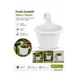 abnturk Pratik Dayanıklı Şık 3lt Beyaz Sahra Askılı Saksı-22x26x25cm Balkon Korkuluk Duvar İçin Askılı Sepet