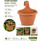 Abnturk Pratik Dayanıklı Şık 3lt Kahverengi Sahra Askılı SAKSI-22X26X25CM Balkon Korkuluk Duvar Için Askılı Sepet