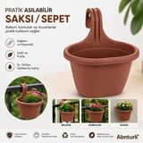 Abnturk Pratik Dayanıklı Şık 3lt Kiremit Sahra Askılı SAKSI-22X26X25CM Balkon Korkuluk Duvar Için Askılı Sepet