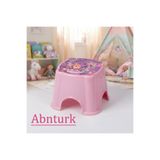 abnturk Prenses Desenli Plastik Çocuk Taburesi Pembe Renk Kaymaz Mini Çocuk Tabure