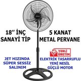 Abnturk Sanayi Tip Metal Vantilatör Sağa Sola 180° Hareketli Süper Serinletici Büyükboy 60W 5 Kanat Pervane 3 Kademe 140CM Uzayıp Kısalan Sağlam Metal Ayak Sessiz Çalışan Enerji Tasarruflu Motor 2 Yıl Garanti - Siyah