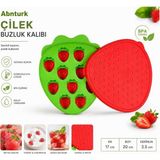 Abnturk Silikon Yapışmaz Kapaklı Çilek Buzluk-Bas Parmak Buz Kalıbı - 023-Kırmızı - 0,35 lt