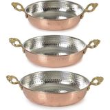 abnturk Üçiü Set Farklı Ölçülerde Içi Kalaylı Bakır Sahan Seti Çift Kulplu Omlet Yumurta Tavası 3 Lü Değişik Ölçülerde Dövme 14-16-18 cm