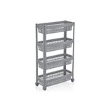 abnturk Ultra Lüks Kaliteli Çizgili Gri Renk Çok Amaçlı Tekerlekli Raf Sebzelik Slim Banyo Rafı 48x23x19cm