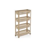 abnturk Ultra Lüks Kaliteli Çizgili Kum Beji Çok Amaçlı Tekerlekli Raf Sebzelik Slim Banyo Rafı 48x23x19cm