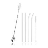 Aboowe Burgulu Çatallı Bar Kaşığı 33 Cm Kokteyl Karıştırma Kaşığı & Cam Pipet Seti