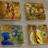 Aborjin Kabile Üyeleri Etnik Doğal Taş Bardak Altlığı 4'lü set - Natural Stone Coasters