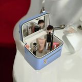 About The Perfect Aynalı Deri Kozmetik Organizer, Günlük ve Seyahat Kullanımı Için Mavi Renk - Ahşap - Ceviz