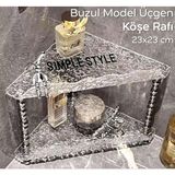 About The Perfect Şeffaf Kırık Cam Desenli 2 Katlı Köşe Rafı, 23X23 Cm, Dekoratif Tasarım - Ahşap - Beyaz