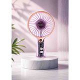 Abrax Tech Şarjlı Mini El Tipi Fan | 5 Kademeli Hız | 500MAH USB Şarjlı | Taşınabilir Sessiz El Vantilatörü - Pembe