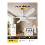 ABRAXTECH 40W Kumandalı Tavan Tipi Fan ve LED Aydınlatma – 3 Kademeli Hız Ayarlı, 3 Renk Işık Modlu