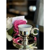 Abroz Home Design Gümüş Kaplama Çelenkli Kulplu Kahve Fincanı 1 Parça Zarif Tasarım - 90 ml