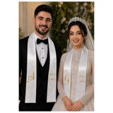 ABROZ HOME DESIGN Takı Kurdelesi - Nişan Düğün için Kişiye Özel Gold Yazılı Krem 6cm eninde 2li Kurdele