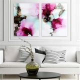 Abstract Akvarel İkili Set Yağlı Boya Dokulu Tablo 100X150 Siyah Çerçeveli