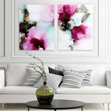 Abstract Akvarel İkili Set Yağlı Boya Dokulu Tablo 50X70 Çerçevesiz
