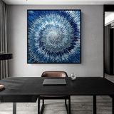 Abstract Blue Yağlı Boya Dokulu Tablo 100X100 Siyah Çerçeveli