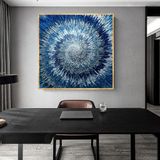 Abstract Blue Yağlı Boya Dokulu Tablo 50X50 Gold Çerçeveli