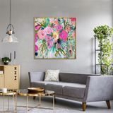 Abstract Flowers Yağlı Boya Dokulu Tablo 80X80 Gold Çerçeveli
