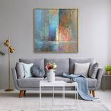 Abstract Waterfall Yağlı Boya Dokulu Tablo 80X80 Gold Çerçeveli