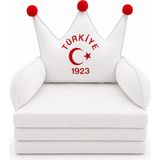 Abt Türkiye Futbol Takımı Taraftar Temalı Katlanabilir Çocuk Koltuğu ve Minder Yatak | Ay Yıldız Nakışlı Taç Şekilli Sünger Koltuk - Kırmızı - Beyaz - 45 x 45 cm