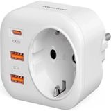 AC-115 2500W 3.4A 2usb 1type-C 1soket Akım Korumalı Şarj Adaptörü Priz Çoğaltıcı - Beyaz