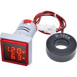 Ac 20-500V 100A Kare Dijital Voltmetre Ampermetre 220V Kırmızı Panel Montaj LED Gösterge Ekran E - Çok Renkli