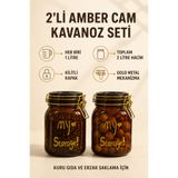 AC AMİSOS 2'li 1 Litre Amber Cam Kilitli Kapaklı Erzak Kavanozu Seti