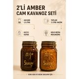 AC AMİSOS 2'li 1,5 Litre Amber Cam Kilitli Kapaklı Saklama Kavanozu Seti