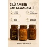 AC AMİSOS 3’lü 1,5 Litre Amber Cam Kilitli Kapaklı Saklama Kavanozu Seti